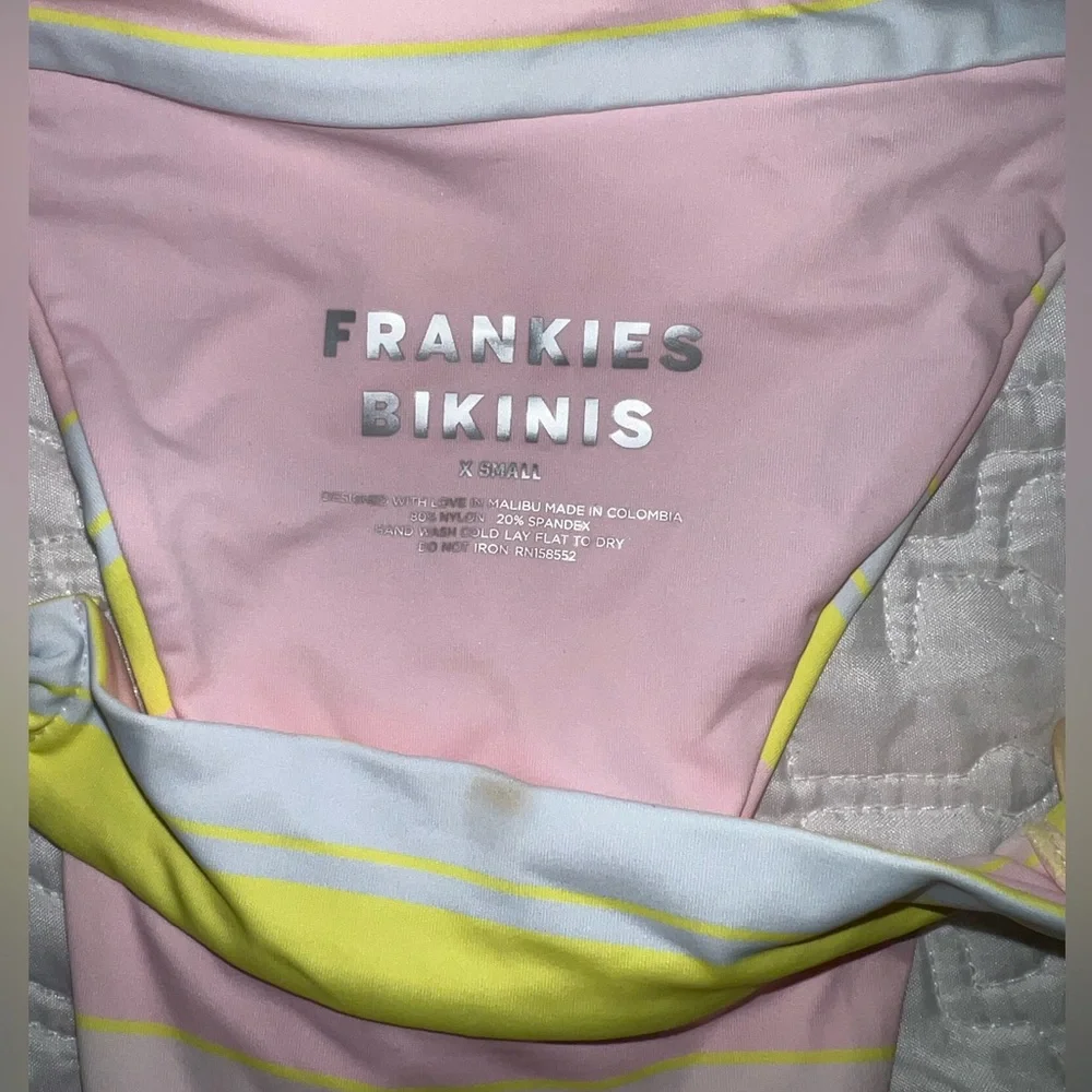 Frankie's Bikinis Pink and Yellow Striped Set
